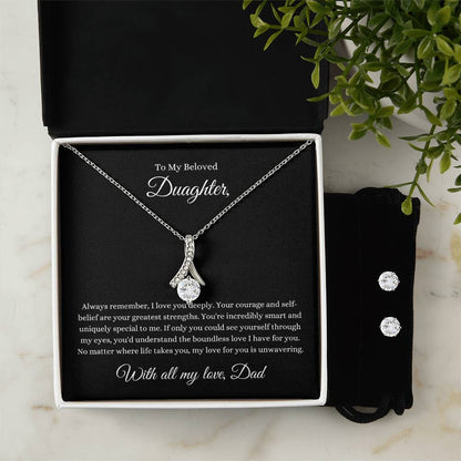 Alluring Beauty Necklace and Cubic Zirconia Earring Set To My Beloved Daughter, With all my love, Dad