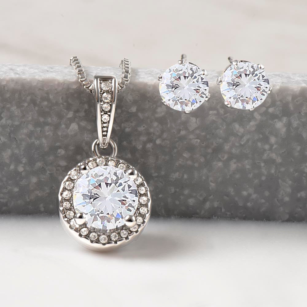 Eternal Hope Necklace & Cubic Zirconia Earring Set To My Granddaughter, Love Grandma