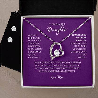 Forever Love Necklace and Cubic Zirconia Earring To My Beautiful Daughter, Love Mom