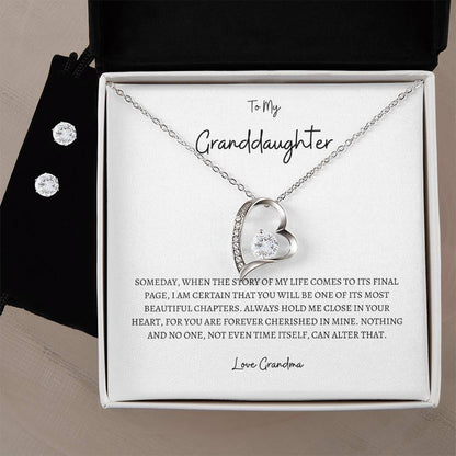 Forever Love Necklace and Cubic Zirconia Earring To My Granddaughter, Love Grandma