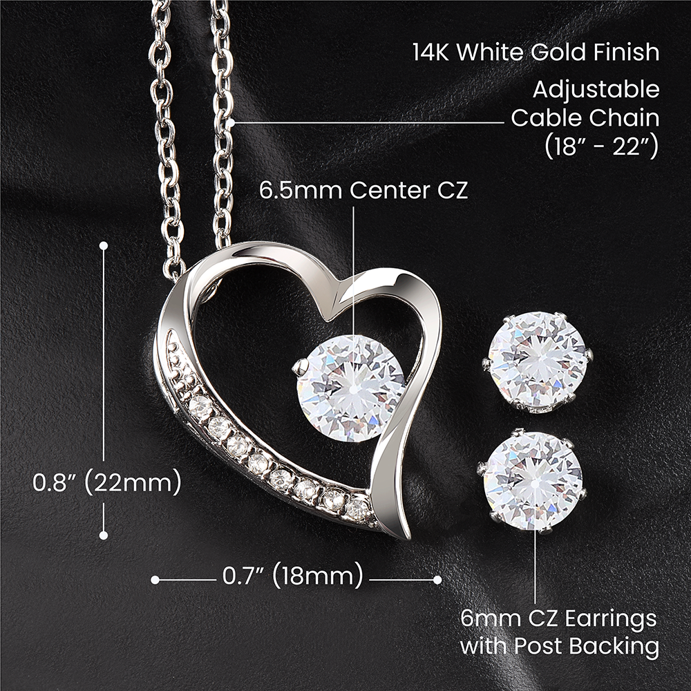 Forever Love Necklace and Cubic Zirconia Earring Set To My Beloved Daughter, With all my love, Dad