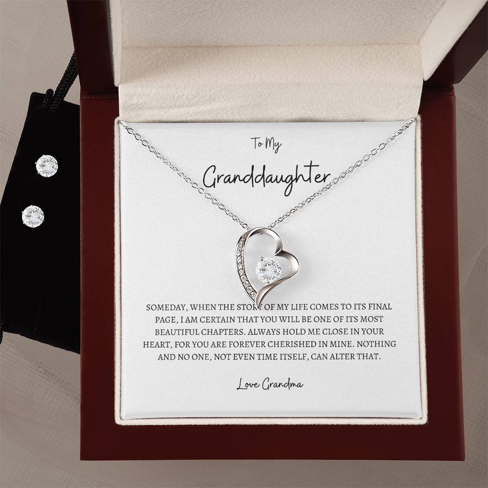 Forever Love Necklace and Cubic Zirconia Earring To My Granddaughter, Love Grandma