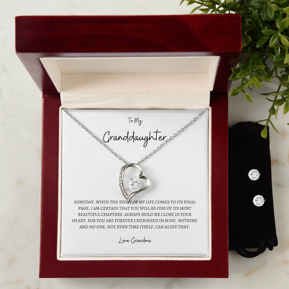 Forever Love Necklace and Cubic Zirconia Earring To My Granddaughter, Love Grandma