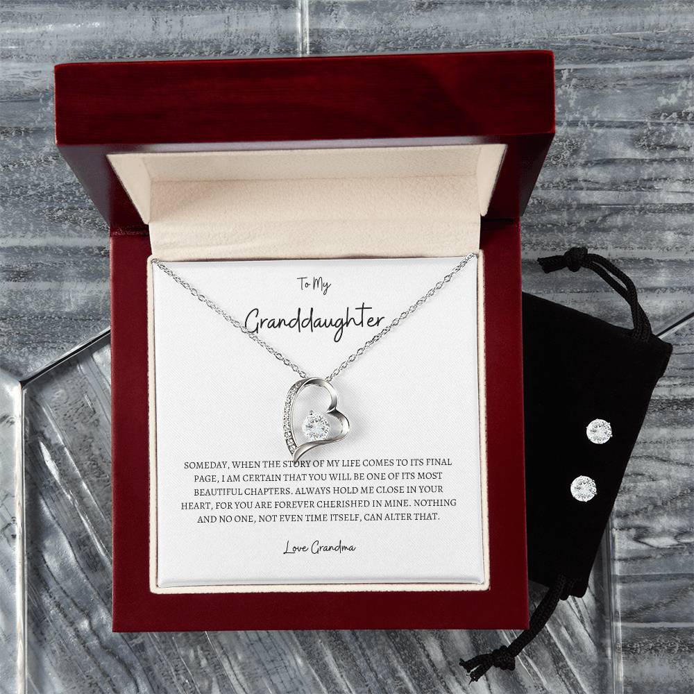 Forever Love Necklace and Cubic Zirconia Earring To My Granddaughter, Love Grandma